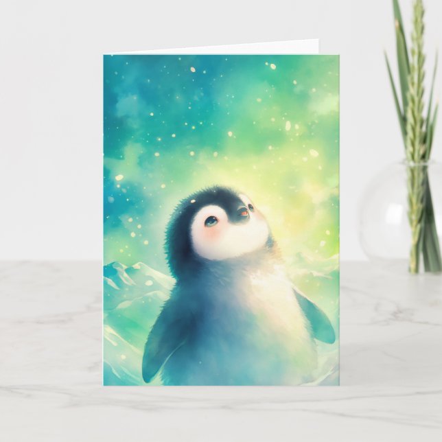 Baby Penguin Awe Karte (Vorderseite)