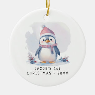 Baby Penguin Baby's First Christmas Keramik Ornament