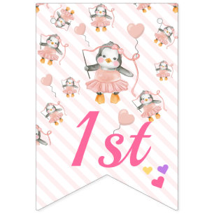 Baby Penguin Ballerina Pink Personalisiert Geburts Wimpelkette