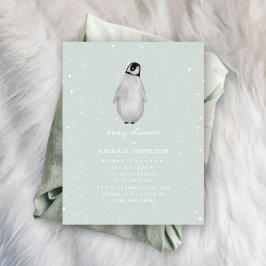 Baby Penguin Blue Boy Winter Baby Dusche Einladung
