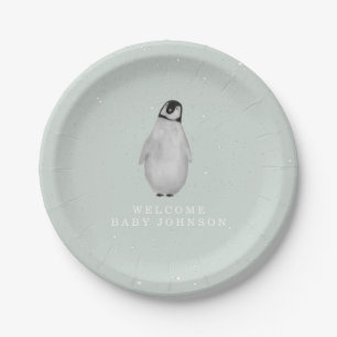 Baby Penguin Blue Winter Baby Dusche Pappteller