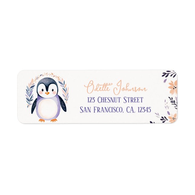 Baby Penguin Boho Blumendesign - Rücksendeadresse (Vorne)
