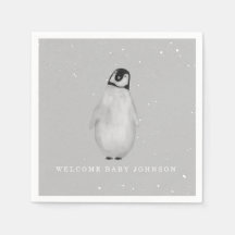 Baby Penguin Gray Winter Neutral Baby Dusche