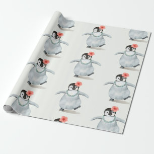 BABY PENGUIN MIT EINEM BLUME-WRAPPING-PAPIER GESCHENKPAPIER