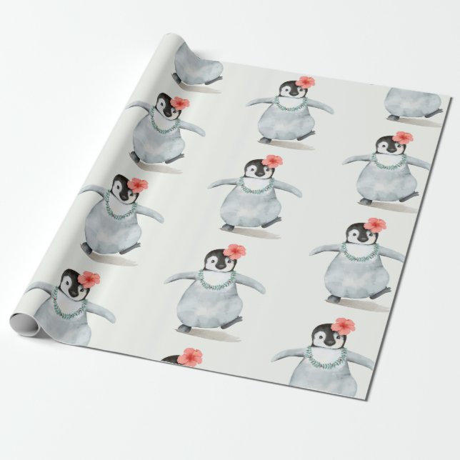 BABY PENGUIN MIT EINEM BLUME-WRAPPING-PAPIER GESCHENKPAPIER (Ungerollt)