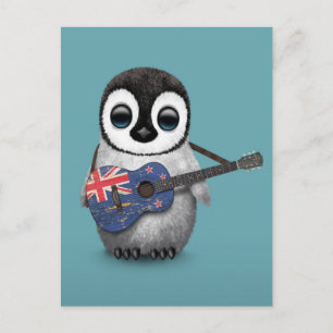 Baby Penguin Neuseeländische Flaggengitarre Blue Postkarte