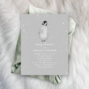 Baby Penguin Neutral Gray Baby Dusche Einladung