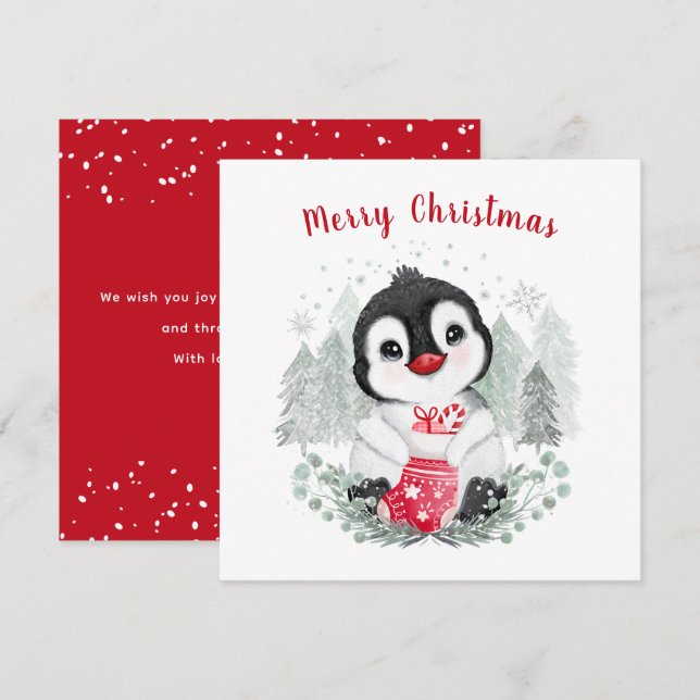 Baby Penguin Niedliche Weihnachtskarte Karte (Vorne/Hinten)