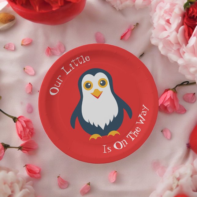 Baby Penguin Pappteller (baby penguin,birthday,wedding,baby shower,special occasion event paper plate party supplies)