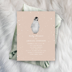 Baby Penguin Pink Girl Winter Baby Dusche Einladung