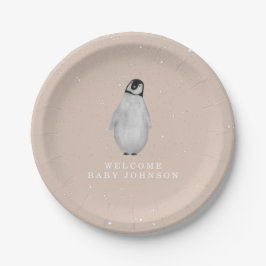 Baby Penguin Pink Girl Winter Baby Dusche Pappteller