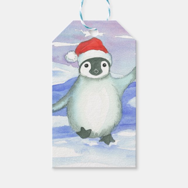 Baby Penguin Santa Cap Geschenkanhänger (Vorderseite)