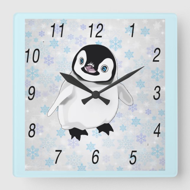 Baby Penguin Wall Clock Quadratische Wanduhr (Vorderseite)