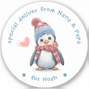 Baby Penguin White Christmas Label für Kinder Gesc