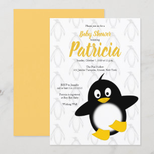 Baby Penguin Yellow Black Baby Dusche Einladung