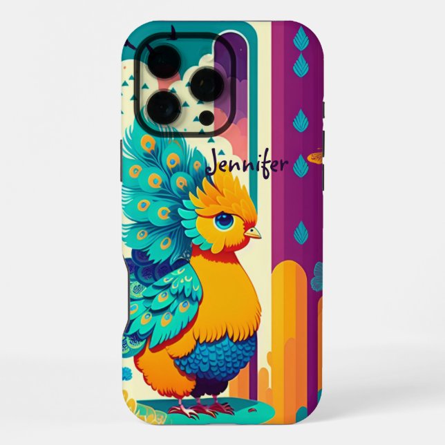 Baby-Pfau-Design mit individuellem Namen iPhone Hülle (Rückseite)