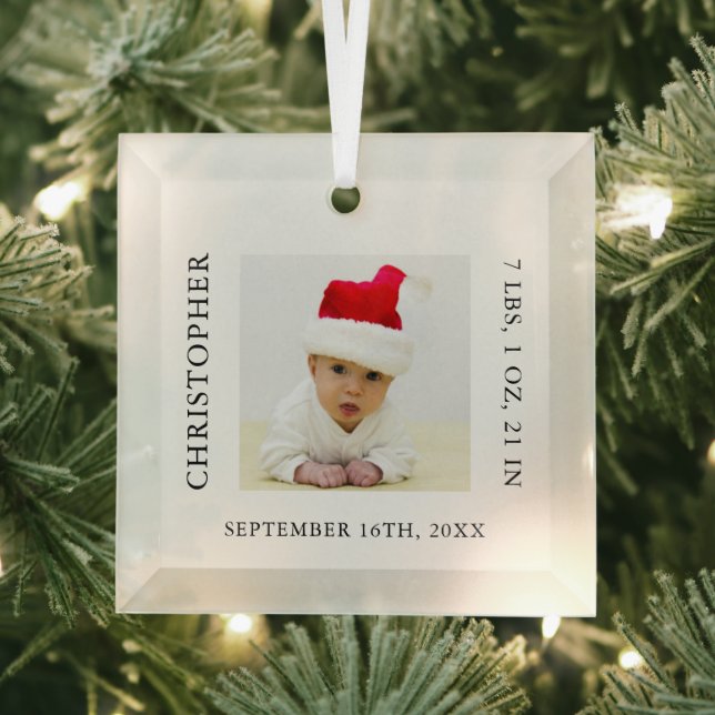 Baby Photo Birth Stats Christmas Ornament Aus Glas (Insitu)