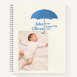 Baby Photo, Name, Date, Blue Umbrella Notizbuch