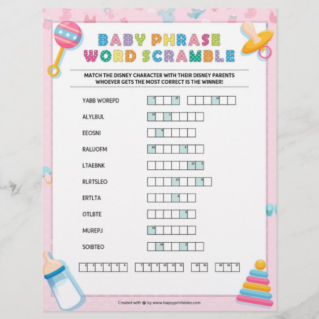Baby Phrase Scramble [Baby Basics Pink] Briefbogen (Vorderseite)