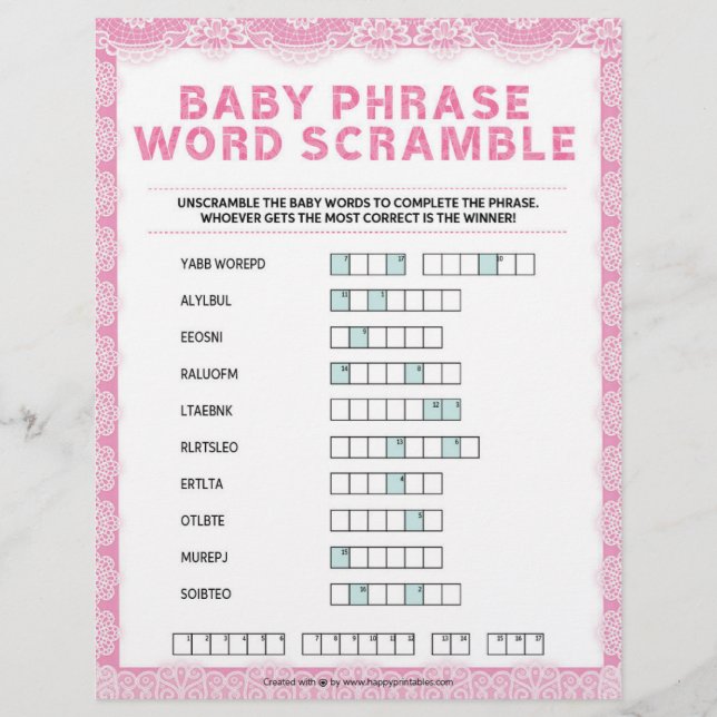 Baby Phrase Scramble [Luxury Lace [Pink] Briefbogen (Vorderseite)