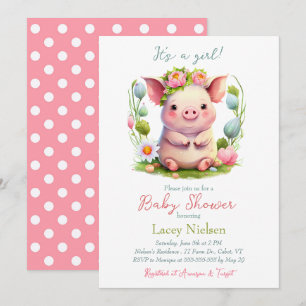 Baby Pig Girl Babydusche Einladung
