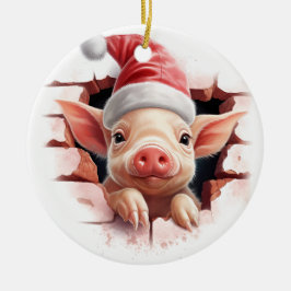 Baby Pig in Weihnachtsmannmütze - 3D Keramik Ornament
