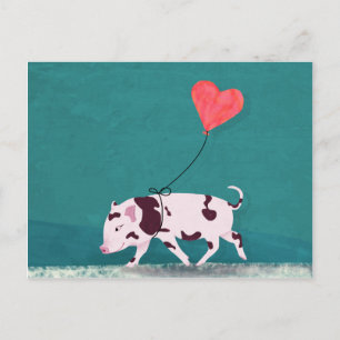 Baby Pig mit Herzballon Postkarte