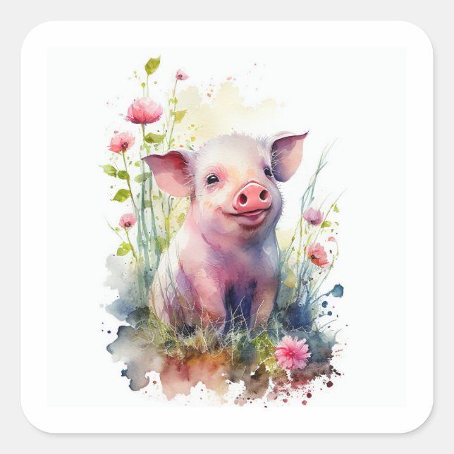 Baby Pig Square Sticker (Vorderseite)