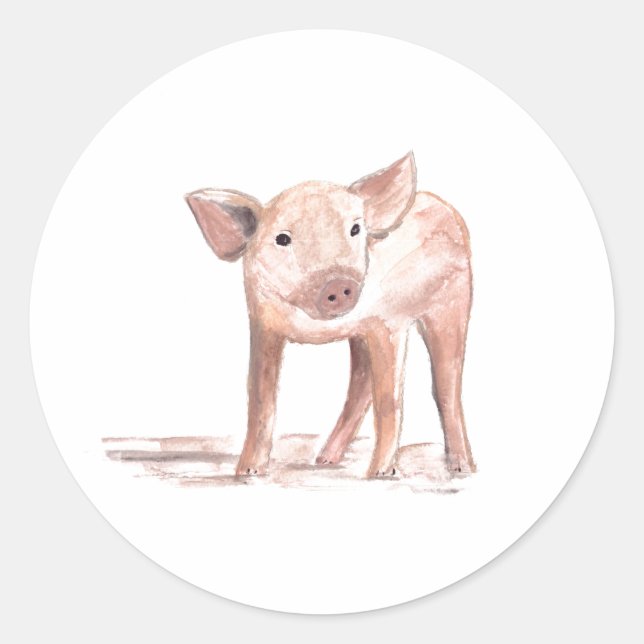 Baby piglet art Animal Water Farm Runder Aufkleber (Vorderseite)