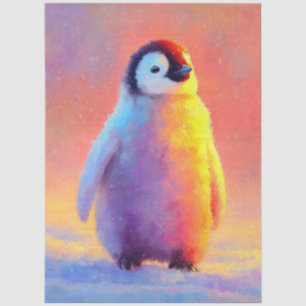 Baby-Pinguin im Schnee mit Regenbogen-Glanz Seidenpapier