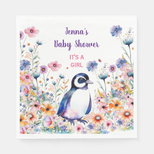 Baby Pinguin in Blume Es ist ein Mädchen   Babydus Serviette