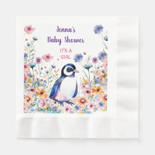 Baby Pinguin in Blume Es ist ein Mädchen   Babydus Serviette