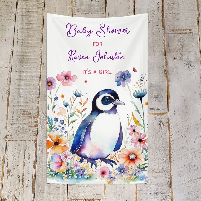 Baby Pinguin in Blume Girl's Baby Shower Banner (Von Creator hochgeladen)
