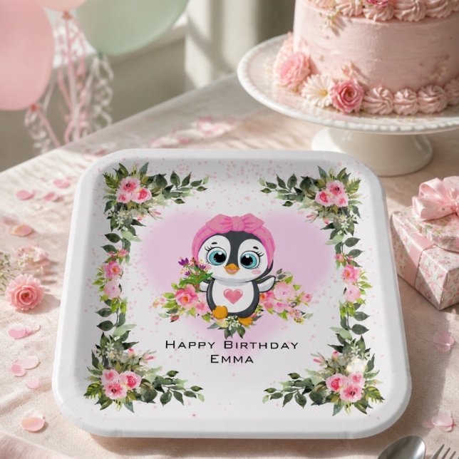 Baby Pinguin | Personalisierter Geburtstag  Pappteller (Von Creator hochgeladen)