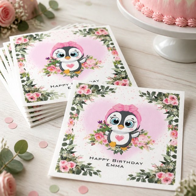 Baby Pinguin | Personalisierter Geburtstag Serviette (Von Creator hochgeladen)