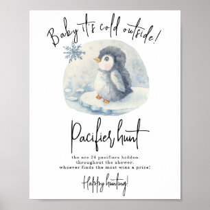 Baby Pinguin - Schnuller Jagdspiel Babyparty Poster