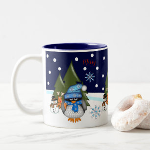 Baby Pinguine in schneebedeckter Nacht & Text Zweifarbige Tasse