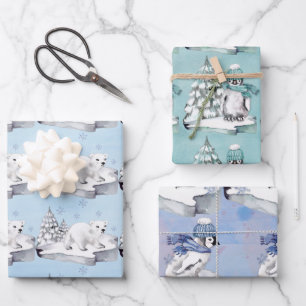 Baby-Pinguine und Polar-Bären auf Eisströmen Geschenkpapier Set