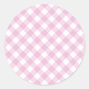 Baby Pink and White Gingham Pattern Runder Aufkleber