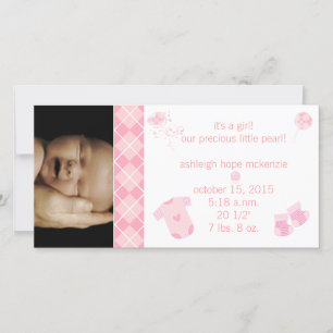 Baby Pink Argyle - It's A Girl -Our Precious Ankündigung