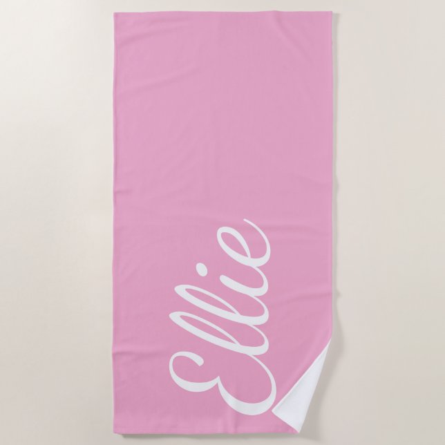 Baby Pink Bliss | Custom Name Cursive Script Strandtuch (Vorderseite)