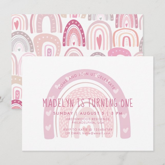 Baby Pink Boho Rainbow Einladung (Vorne/Hinten)