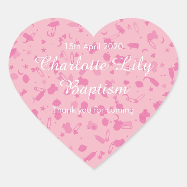 Baby Pink Confetti Taufe Christening Favor Herz-Aufkleber (Vorderseite)