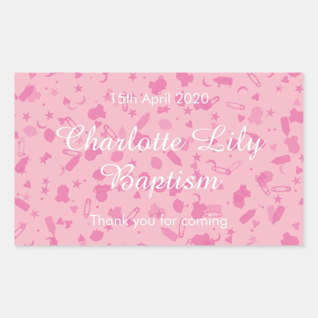 Baby Pink Confetti Taufe Christening Favor Rechteckiger Aufkleber (Vorderseite)