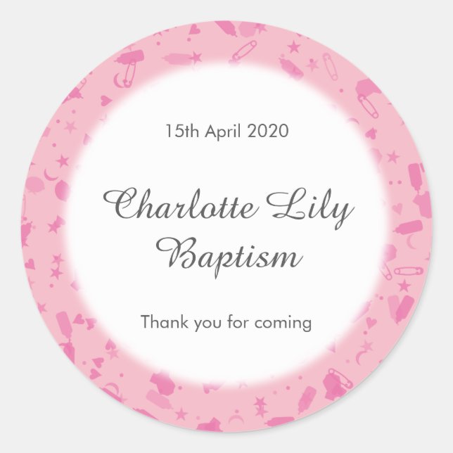 Baby Pink Confetti Taufe Christening Favor Runder Aufkleber (Vorderseite)