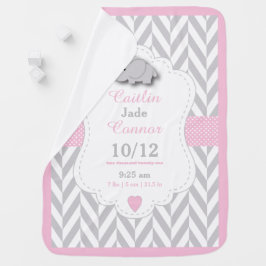 Baby Pink Elephant Birth Keepake Design Babydecke