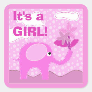 Baby Pink Elephant Es ist eine Girl Baby Dusche Quadratischer Aufkleber