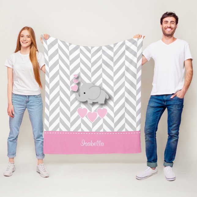 Baby Pink Elephant - Personalize Fleecedecke (Beispiel)