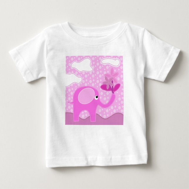 Baby Pink Elephant und Blume Baby T-shirt (Vorderseite)
