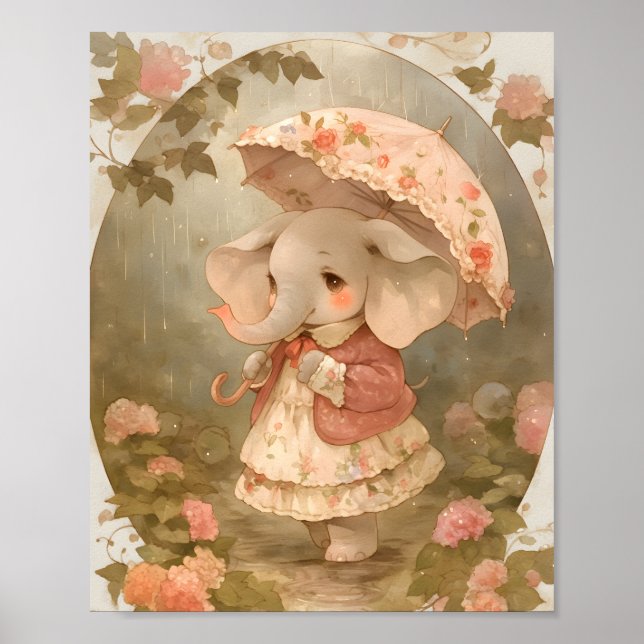 Baby Pink Elephant - Watercolor Nursery Poster (Vorne)